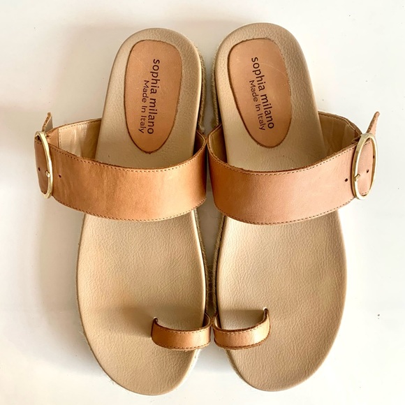 SOPHIA MILANO Leather Strap Slide Rope Platform Slide Italian Sandals Tan Size 9 - Picture 11 of 13